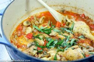 This Paleo & Whole30 Chicken Cacciatore recipe is a quick, simple, one-pot wonder but tastes divine with chicken that literally falls off the bone and veggies melded together in savory perfection.