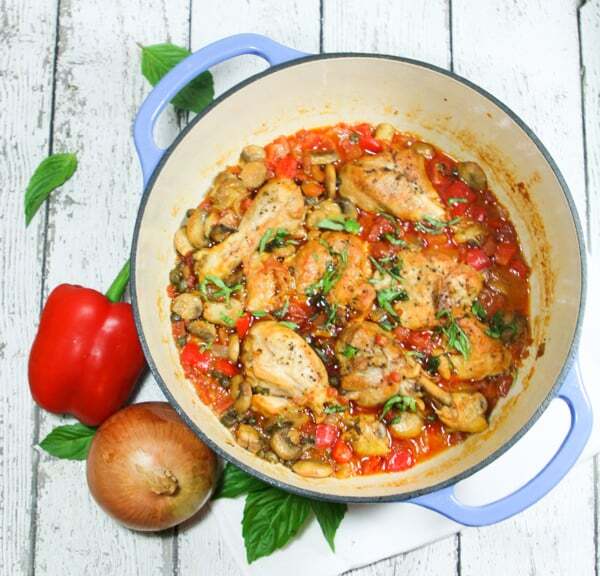 This Paleo & Whole30 chicken cacciatore recipe is a quick, simple, one-pot wonder, tasting divine with chicken cooked to perfection amid wonderfully savory veggies.
