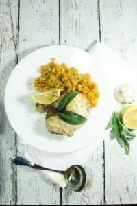 This Paleo & Whole30 Roasted Chicken in Coconut Milk is so delicious and super easy to make, requiring only six ingredients: olive oil, coconut milk, garlic, lemons, sage, and cinnamon (+S&P)!