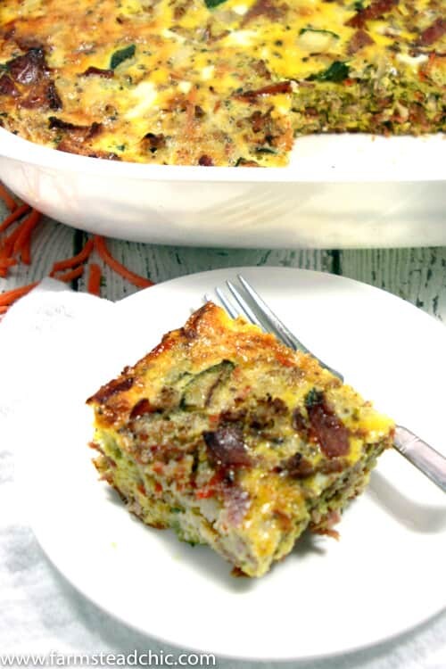 This Paleo and Whole30 Breakfast Casserole will be the hit of your weekend brunch. Filled with bacon, eggs and beef, it even sneaks in loads of healthy veggies!