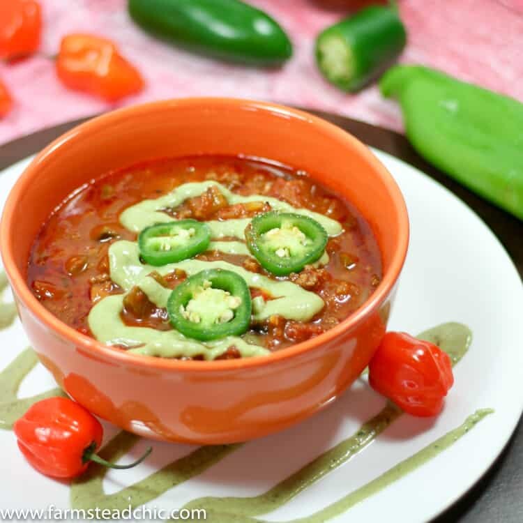 Pepper lovers rejoice! This Paleo and Whole30 Five Pepper Soup is so fun and colorful! Beefy, zesty and spicy with a hint of (natural) sweetness, it's full of bell, poblano, Anaheim  jalapeño and habanero peppers! Dairy free, gluten free, grain free, guilt free.