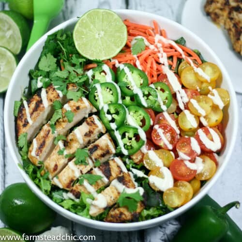 This Taco Ranch Grilled Chicken Salad combines two of summer's greatest joys: (1) grilling and (2) loads of fresh veggies. Add some Mexican spices and Ranch seasoning and ... what are you waiting for?? Whole30, Paleo, Dairy-free!