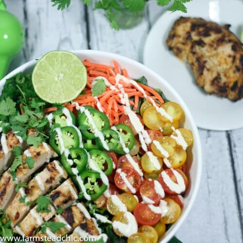 This Taco Ranch Grilled Chicken Salad combines two of summer's greatest joys: (1) grilling and (2) loads of fresh veggies. Add some Mexican spices and Ranch seasoning and ... what are you waiting for?? Whole30, Paleo, Dairy-free!