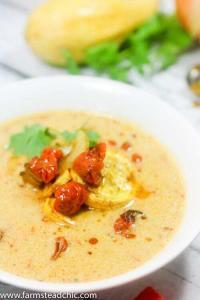 This Paleo and Whole30 Creamy Curry Summer Squash Soup is creamy, spicy and bursting with flavor yet still wholesome, healthy, dairy free and gluten free. Light and full of fresh-from-the-garden veggies, serve it alongside a small salad for a perfect summertime lunch.