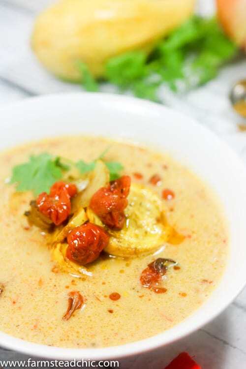 This Paleo and Whole30 Creamy Coconut Curry Summer Squash Soup is creamy, spicy and bursting with flavor yet still wholesome, healthy, dairy free and gluten free. Light and full of fresh-from-the-garden veggies, serve it alongside a small salad for a perfect summertime lunch.