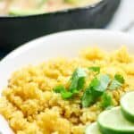 This Paleo and Whole30 Plantain Rice has a texture that's on point and a very subtle tropical flavor which offsets spicy foods perfectly. Gluten free, grain free. Serve it under or alongside everything you love or alone with fresh cilantro and lime juice. 