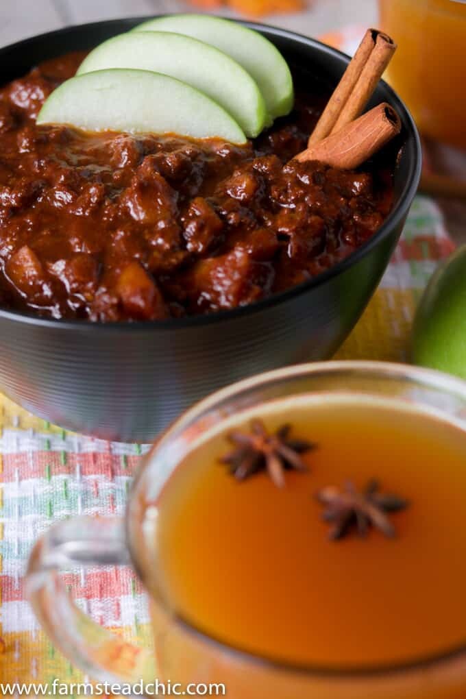 This Paleo and Whole30 Apple Cider Chili will warm your bones. Sweet apple cider, apples and cinnamon combine with chili powder for the perfect fall treat!