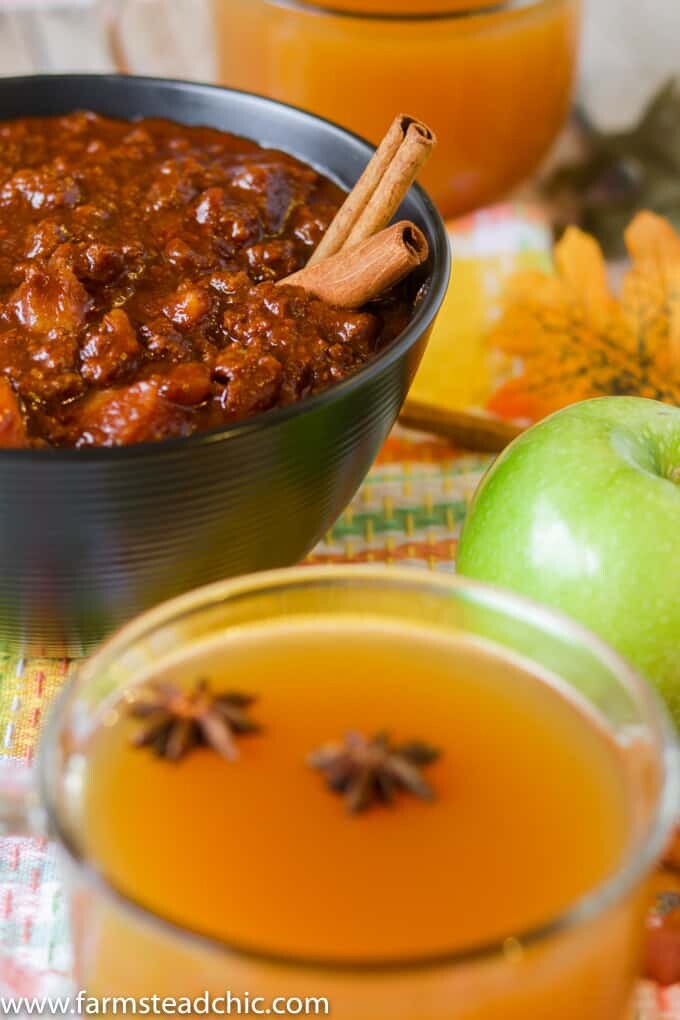 This Paleo and Whole30 Apple Cider Chili will warm your bones. Sweet apple cider, apples and cinnamon combine with chili powder for the perfect fall treat!