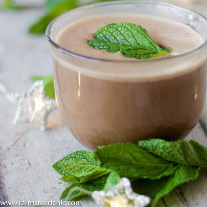 This Paleo and Whole30 Peppermint Mocha Latte is Christmas in a cup. You only need four ingredients for this healthy, vegan, dairy-free holiday treat.