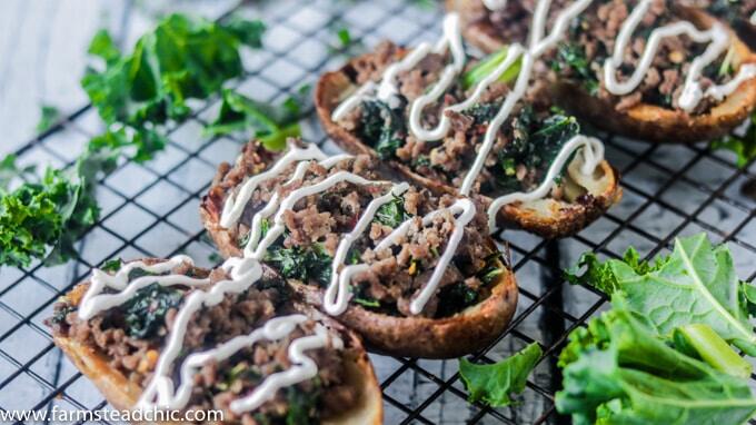 These crispy, buttery Dairy-Free and Whole30 Zuppa Toscana Potato Skins are packed full of Italian sausage and kale, bursting with flavors of garlic, Italian seasoning and crushed red pepper. 