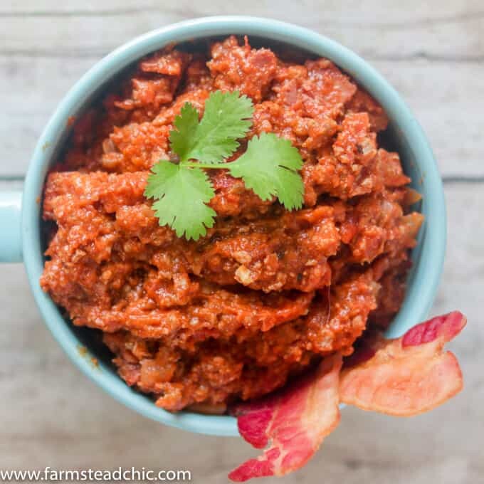 This Paleo and Whole30 Beefy Bacon Chili lives up to its name. It's meaty. It's bacon-y. It's healthy and full of flavor but not too spicy. The best part? You can have it ready in under an hour on the stovetop with only 11 ingredients! 