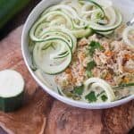 This Paleo and Whole30 Chicken Noodle Soup is gluten-free, grain-free and dairy-free with no added sugar or questionable ingredients. Traditional noodles are replaced with spiralized zucchini, or"zoodles," and the result is an incredibly tasty, truly healthy slow cooker meal with only eight ingredients! 