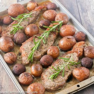 This Whole30 Steak and Potatoes Sheet Pan Dinner is the perfect meal for a busy weeknight or when you don't want to spend an hour in the kitchen. Rosemary and garlic highlight the flavor of the steak and veggies without overpowering them. This meal is so simple and easy to make with minimal prep and cleanup.