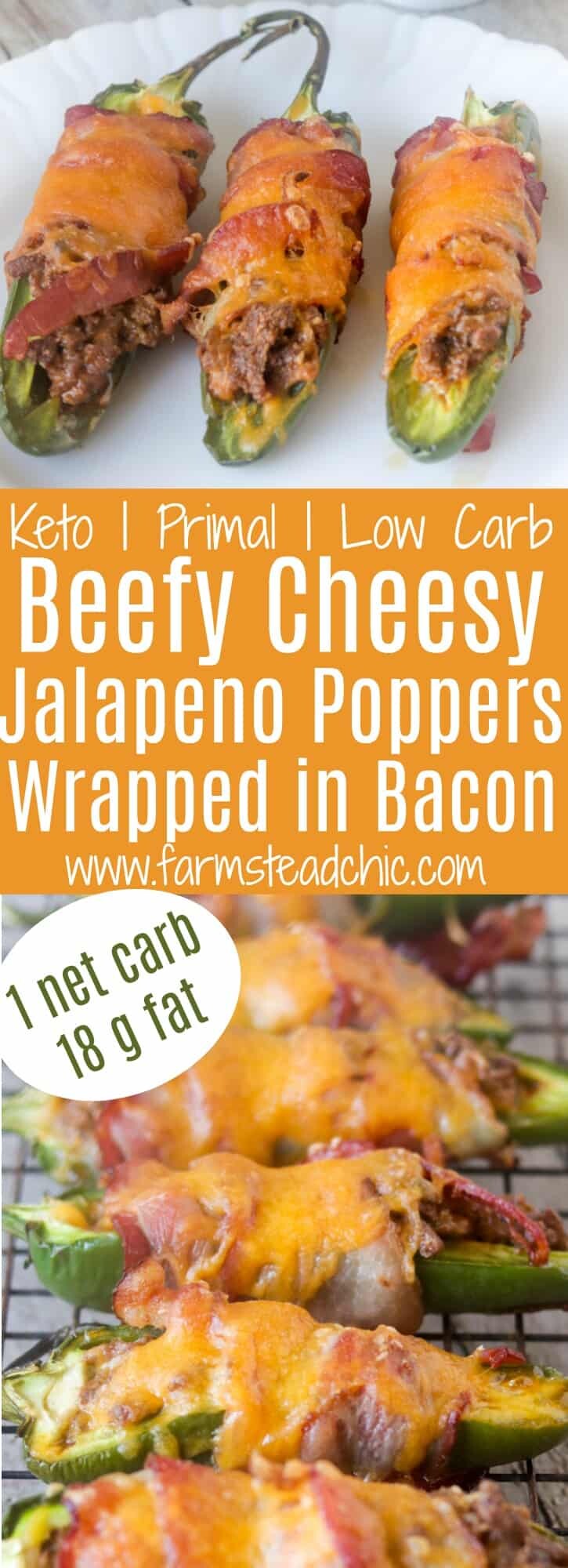  With only ONE net carb and 18g fat, these cheesy bacon-wrapped Low Carb, Keto Jalapeño Poppers are a keto-dieter's dream. They require only 8 ingredients and half an hour. Gluten-free, grain-free with a dairy-free, Whole30 and Paleo option too! The perfect finger food or appetizer!