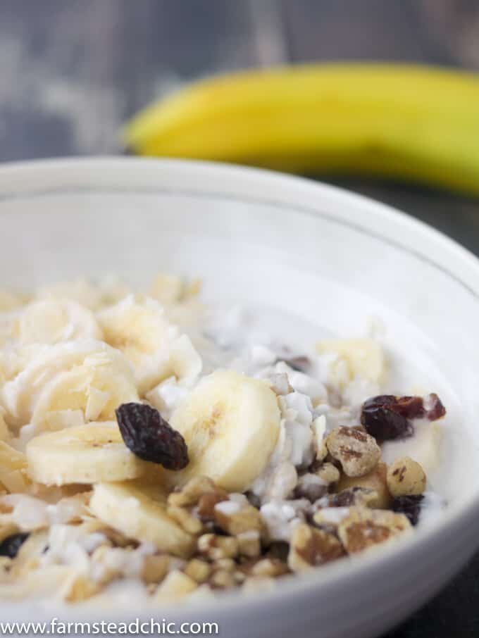 With bananas, walnuts and cranberries with a sprinkling of cinnamon, these Paleo Breakfast Bowls are cool, creamy, crunchy, grain-free, gluten-free, dairy-free just plain delicious. . Craving a bowl of cereal? You need these! (Whole30 Compliant Ingredients) Vegetarian and Vegan + full of protein and healthy fats.