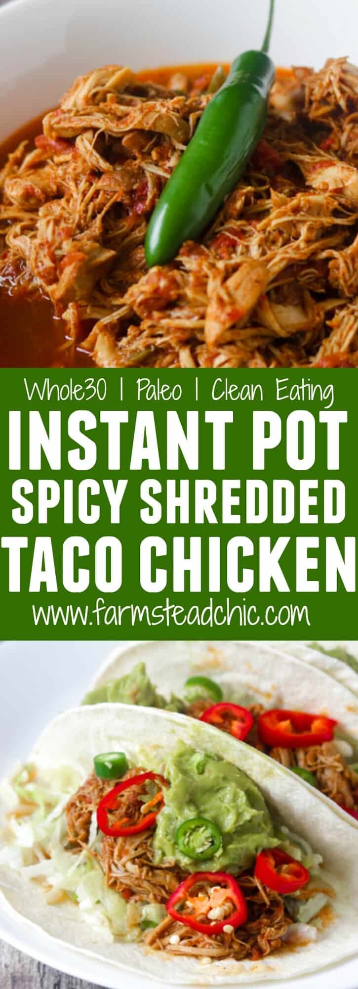 This Paleo and Whole30 Instant Pot Taco Chicken is packed full of flavor with fresh red Anaheim and Serrano peppers along with chili powder and chipotle powder. Coriander, cumin and garlic and onion bring everything into balance and pack a nutritional punch as well. Low carb, Keto-friendly, gluten free, grain free, dairy free.