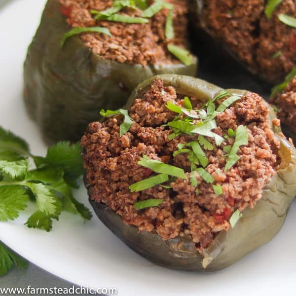 These Paleo and Whole30 Slow Cooker Stuffed Peppers are juicy + full of flavor. So easy and healthy - the perfect weeknight dinner. Low Carb, Primal, Keto, grain-free, gluten-free and dairy-free!