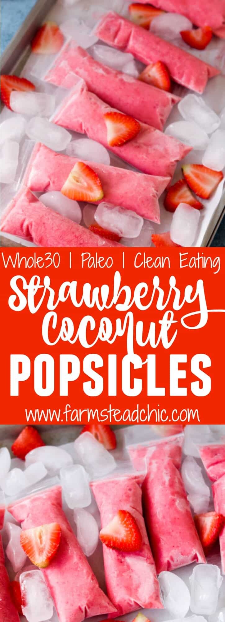 These Paleo Strawberry Coconut Popsicles are the perfect summer treat. Made with Whole30-compliant ingredients like strawberries, coconut milk, pineapple juice and OJ, they are healthy yet incredibly tasty. Dairy free, vegan and vegetarian-friendly.