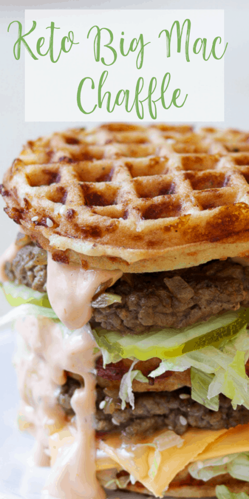 The perfect Chaffle bun, super thin, juicy, perfectly seasoned hamburger patty, crunchy dill pickles, shredded iceberg lettuce, American cheese and Thousand Island dressing make this Keto Big Mac Chaffle taste like the real thing without all the harmful additives and questionable ingredients.  #ketobigmac #bigmacchaffle #lowcarbbigmac #lowcarbburger #chaffle #farmsteadchic 