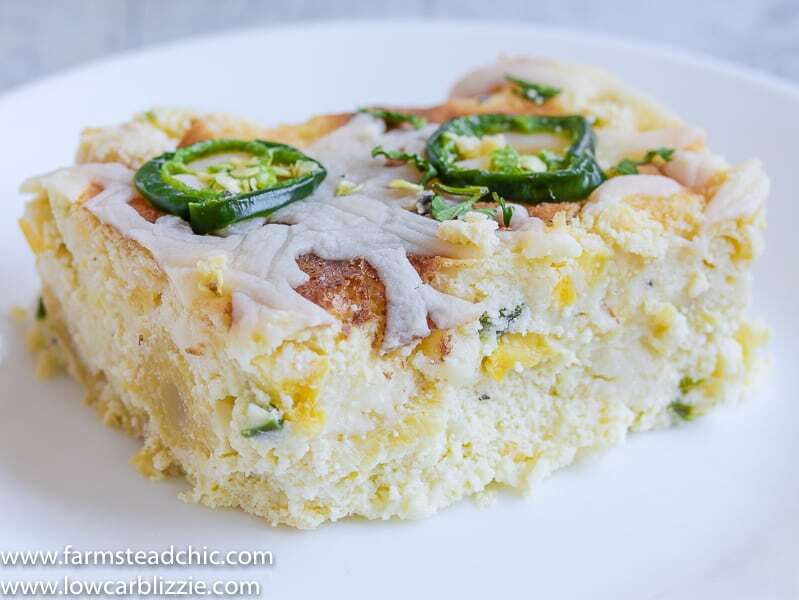 This Low Carb, Keto Jalapeño Corn Casserole is gluten free, grain free, moist, sweet and fluffy and filled with baby corn, juicy summer squash, fresh jalapeños and creamy cheese. | www.farmstmeadchic.com | #keto #lowcarb #glutenfree #grainfree #lowcarbcorncasserole #jalapenocorncasserole #farmsteadchic